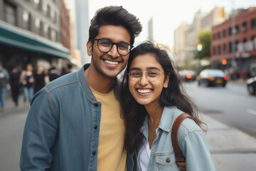 Fototapeta premium Happy young couple having fun outdoors and smiling.