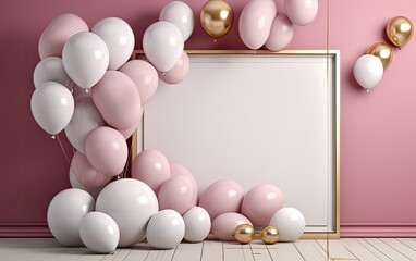 Fototapeta na wymiar Shining pink balloons on a pink background