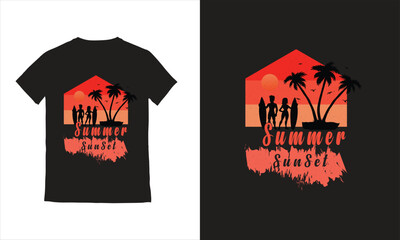 Free vector beach summer sunset t-shirt  with palms Hawaii surfing