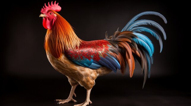 Isolated rooster on a white backdrop. The vibrant Thai's healthy fighting rooster.