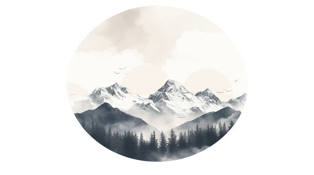  a picture of a mountain range with trees in the foreground.  generative ai