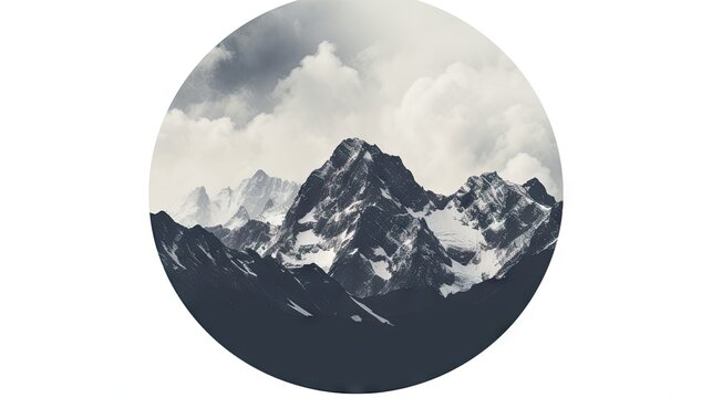  a round picture with a mountain range in the middle of it.  generative ai