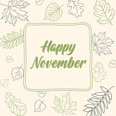 Autumn vector banner with leaves November template calendar Happy November