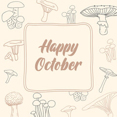 Vector banner autumn with mushrooms October template calendar Happy October