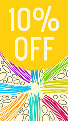 Discount Ten Percent Off Yellow Colorful Lines Grey Dots Element Vertical Text 