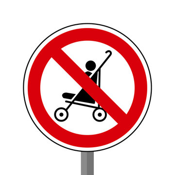 poussette bebe Interdit Panneau signalisation rond rouge metal