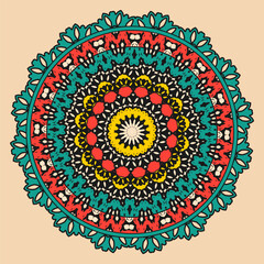 Elegant multi-colored mandala with openwork edging. Design for tablecloth, napkin, coaster and more. Vector illustration