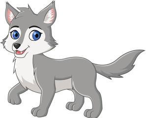 Obraz premium cute cartoon little wolf smiles