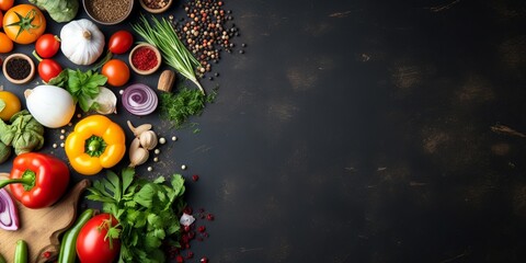 Engage with a vibrant and fresh flat lay, presenting a diverse assortment of fruits and vegetables,...
