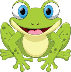 Cute cartoon frog smiles happily