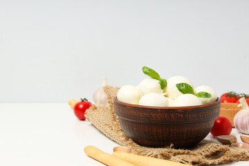 Mozzarella cheese, concept of tasty dairy products