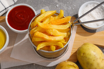 Fried potato, tasty and fast food concept