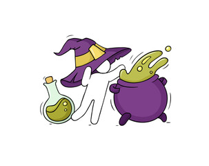 Halloween icon with man cooking the potion in the cauldron.