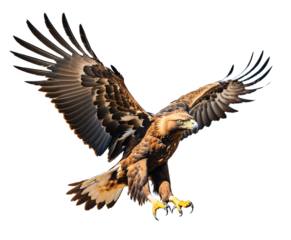 hunting golden eagle, aquila chrysaetos, isolated on transparent background