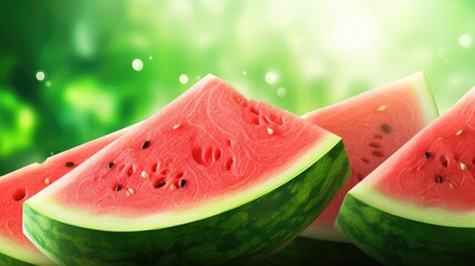 Fresh sliced watermelon pieces background. Summer tropical banner