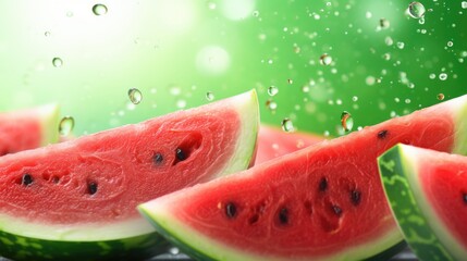 Fresh sliced watermelon pieces background with free place for text. Summer tropical banner