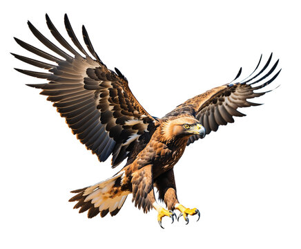 hunting golden eagle, aquila chrysaetos, isolated on transparent background