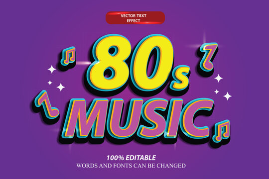 3d editable text retro style music effects, 80s music events memories of old songs, 90s songs vector template