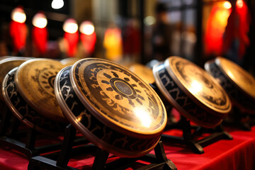 Drums and gongs sound warding off evil spirits for Asian New Year 