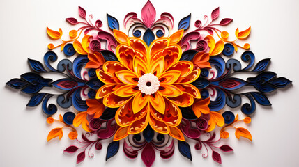 Elaborate rangoli design symbolizing wealth and prosperity isolated on a white background 