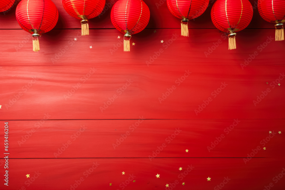 Poster red lantern decorations for chinese new year background with empty space for text