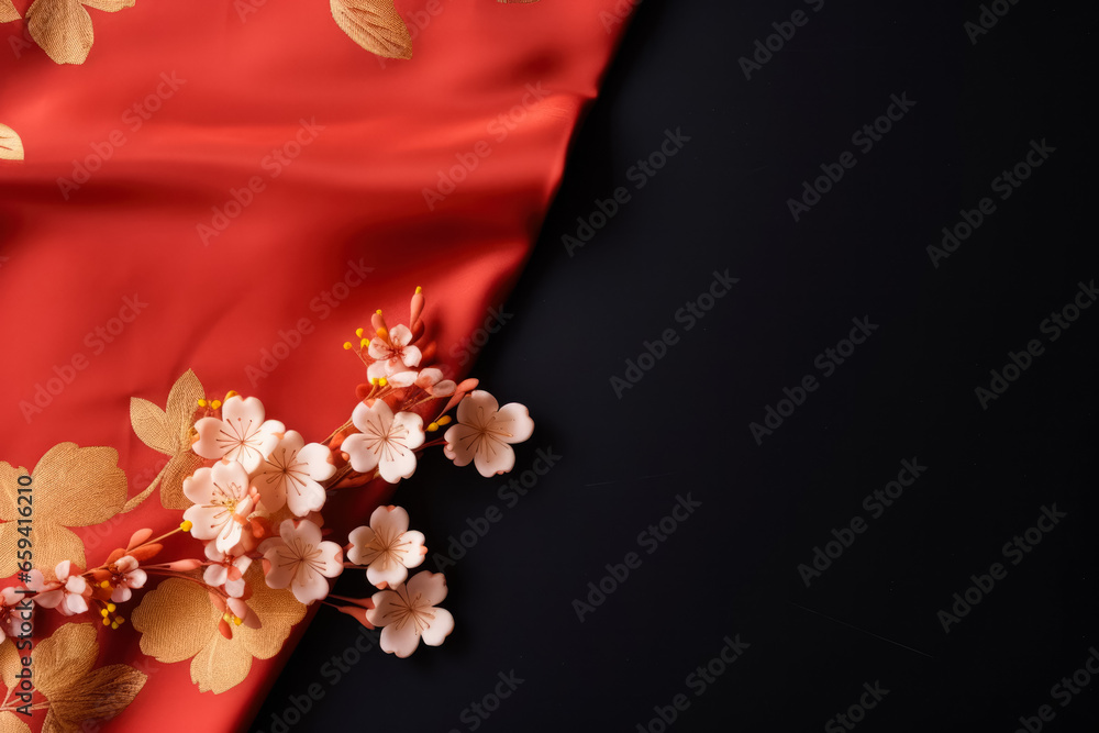 Poster silk kimono patterns symbol of prosperity in asian new year background with empty space for text