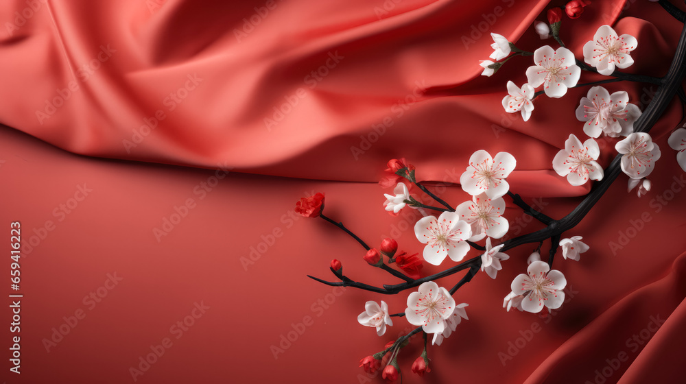 Poster silk kimono patterns symbol of prosperity in asian new year background with empty space for text