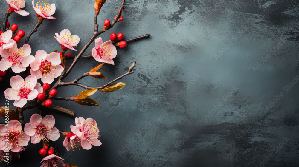 Poster traditional asian new year table settings background with empty space for text