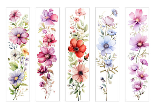 Beautiful bookmarks for book lovers, set of 5, decorative design, size of bookmarks 4,5cm x 18cm, illistration, PNG, love to read