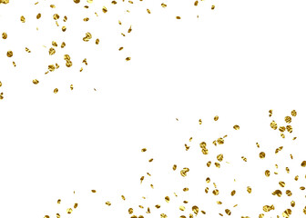 Gold color confetti falling down, PNG.  Gold border. Gold Foil Frame on transparent background. design element for posters, flyer, invitation, Christmas birthday decoration