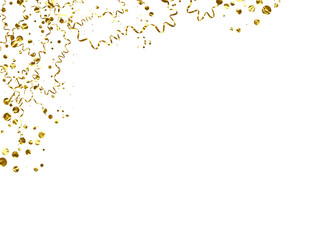 Gold color confetti falling down, PNG.  Gold border. Gold Foil Frame on transparent background. design element for posters, flyer, invitation, Christmas birthday decoration