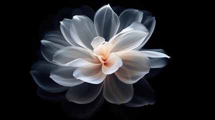  a white flower with a black background and a reflection of it.  generative ai