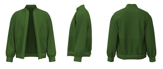 Green Jacket isolated. Sweater jacket with zipper