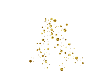 Gold confetti that floats down. Gold sparkle border. Gold Foil Frame on transparent background. design element for posters, flyer, invitation, Christmas birthday decoration