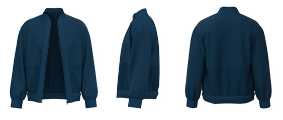 Navy Blue Jacket isolated. Sweater jacket with zipper - obrazy, fototapety, plakaty