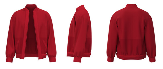 Red Jacket isolated. Sweater jacket with zipper - obrazy, fototapety, plakaty