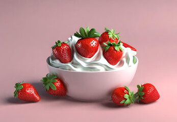 cream with strawberries in bowl,
Strawberries in a Bowl,
 Cream and Fresh Strawberry Delight