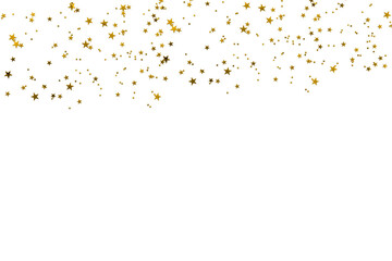 Gold color confetti falling down, PNG. Gold Foil Frame on transparent background. design element for posters, flyer, invitation, Christmas birthday decoration