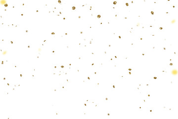 Gold color confetti falling down, PNG. Create birthday and party decoration concept. Falling yellow confetti isolated . design element for posters, flyer, invitation, 
