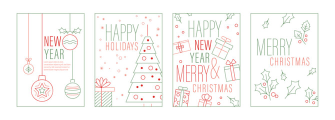 New year postcard design. Editable vector illustration