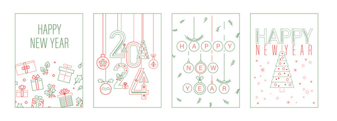 New year postcard design. Editable vector illustration