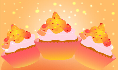 wonderful festive cupcakes on a pink-orange background