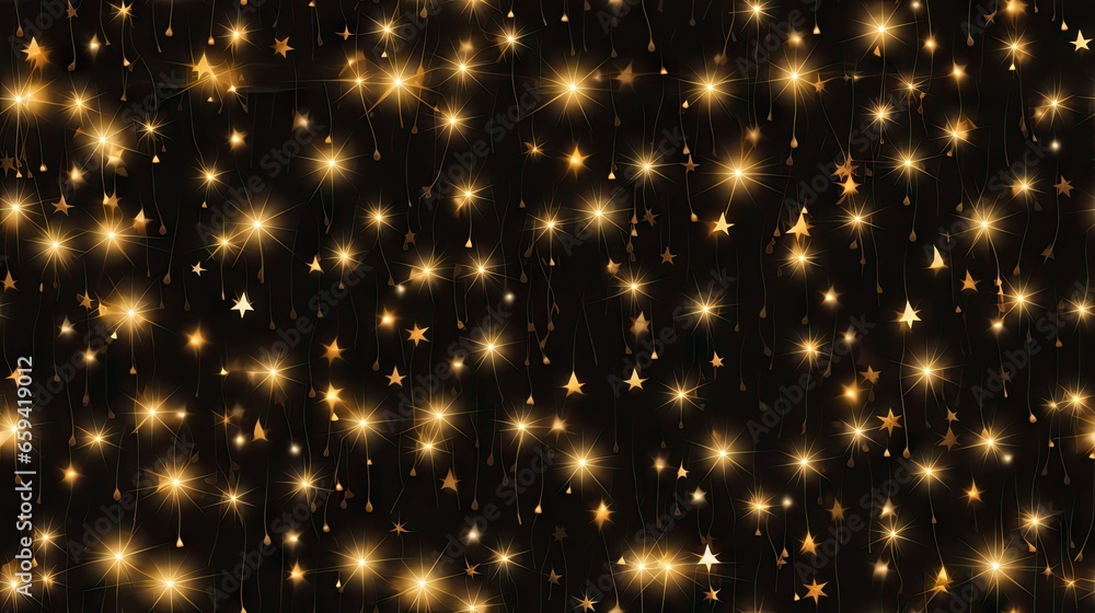 Poster a black background with gold stars and sparkles on it. generative ai