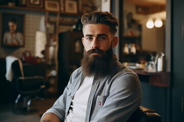 Fototapeta premium Picture of Italian barbershop. Professional male hairstylist in salon