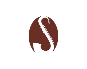 S Letter saxofone inside the coffee beans vector logo