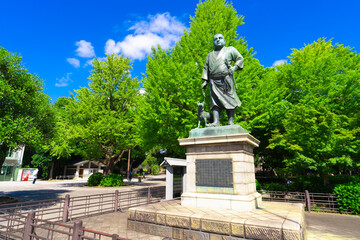 Obraz premium Ueno's iconic Statue of Saigo Takamori stands in Ueno Park, Tokyo, Japan