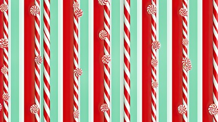  a red and green striped background with candy canes in the center.  generative ai