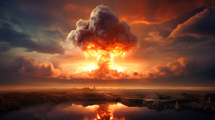 Nuclear Explosion and Environmental Pollution Caused by Humanity - obrazy, fototapety, plakaty