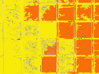 Top view, Yellow and orange color paint floor texture for design or background, geometric shapes, seamless backdrop, cement background, geometry square