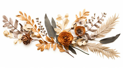 dried acacia fern leaf and leaves decoration and boho isolated on white background - obrazy, fototapety, plakaty